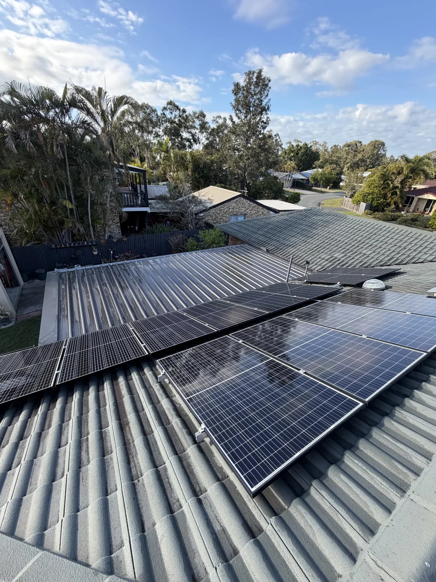Clean panels on a residential rooftop